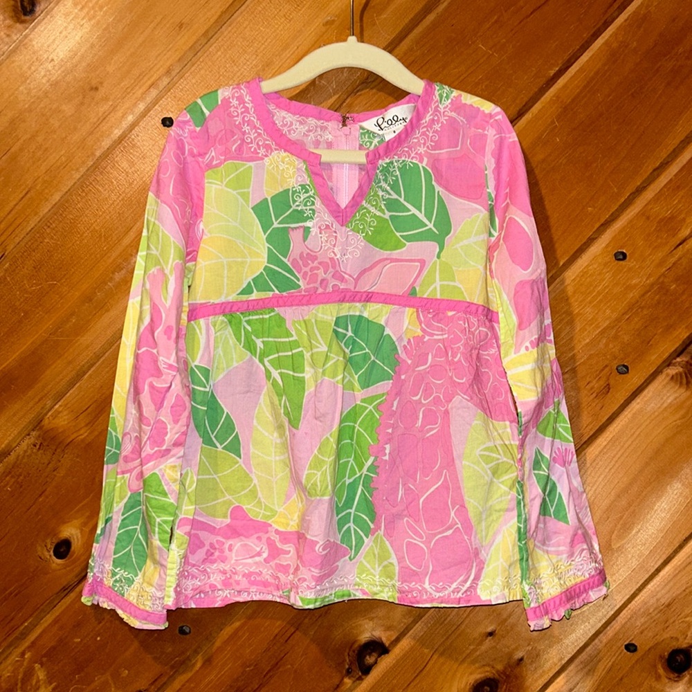 Lilly Pulitzer little girl size 8 vintage scalloped leaf giraffe lace trim